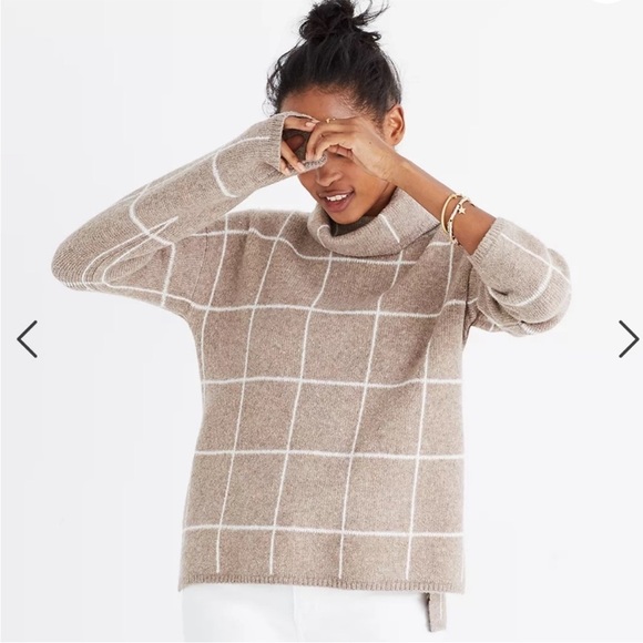 Madewell Windowpane Women’s Turtleneck Sweater Tan Size XL - Picture 1 of 10